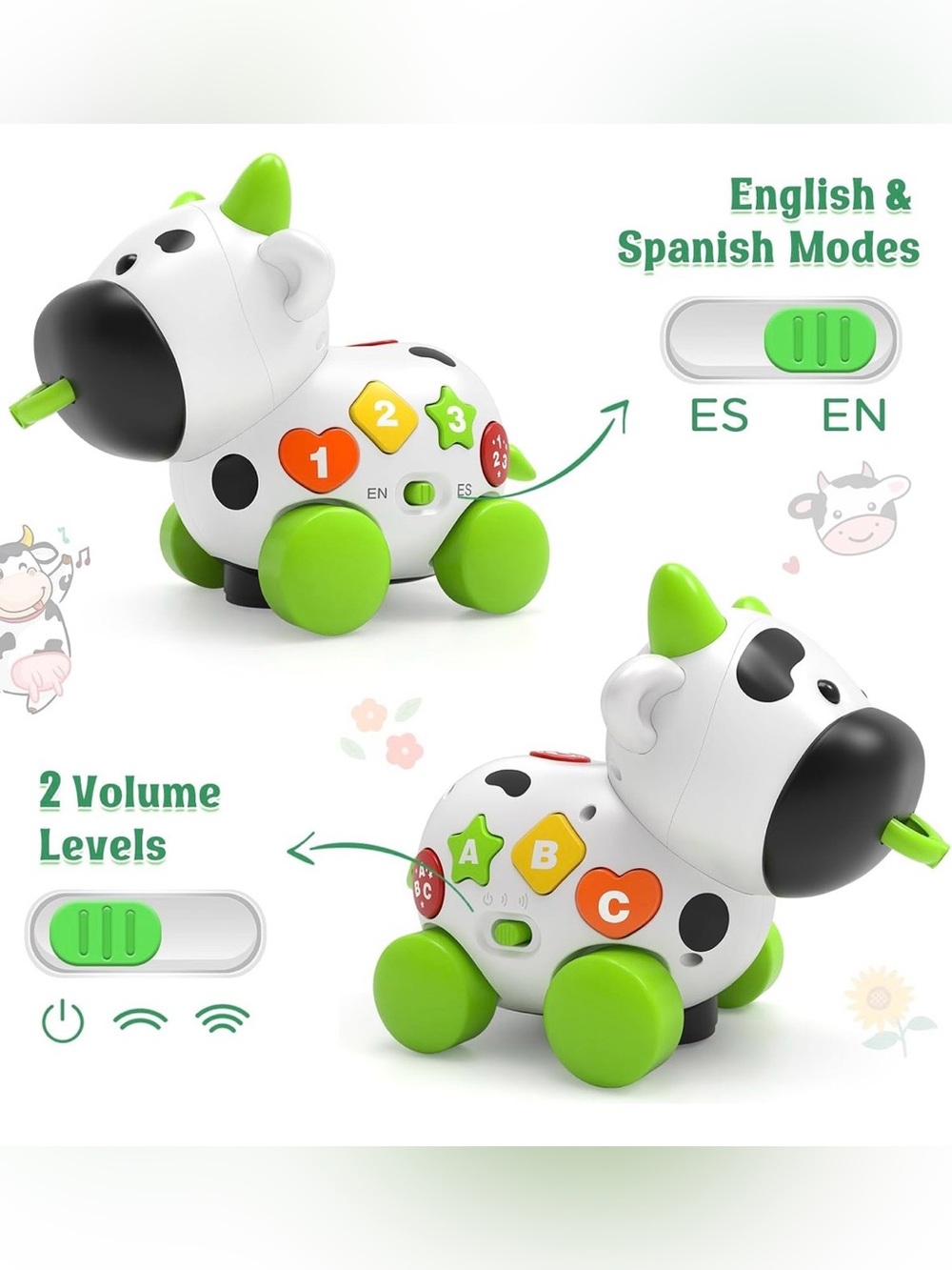 Educational Cow Pull Toy with Music & Bilingual Modes